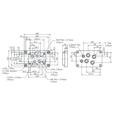 Grundplatte Cetop 07 - NG16 350bar 3/4"  Anschlüsse P, A, B, T Yuken Hydraulics