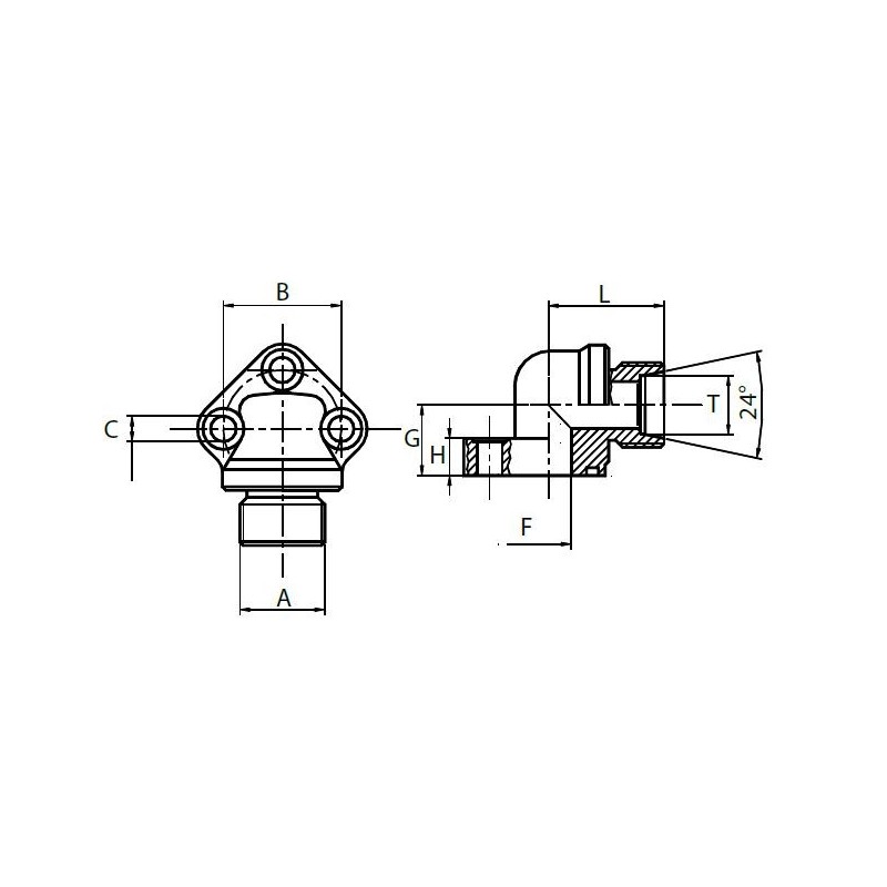 Pumpenflansch RGAD 3 Loch Winkelflansch mit Rohranschluss Material: verzinkter Stahl Hydraulic Master