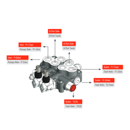 Hydraulic valve 5 sections HM line 60 l/min  16 gpm 12V double acting for cylinder spool + Remote radio on/off