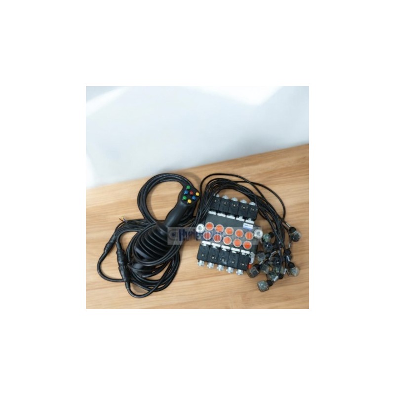4 positions joystick 7 buttons + Monoblock Vave 5-spool hydraulic solenoid 50 l/min 13GPM 24VDC