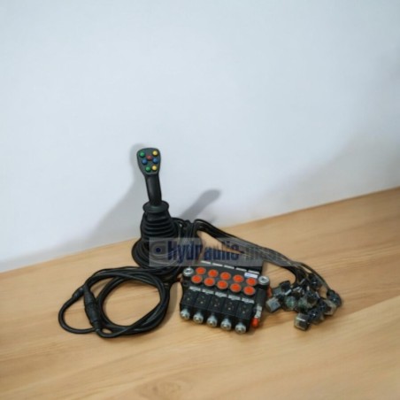4 positions joystick 7 buttons + Monoblock Vave 5-spool hydraulic solenoid 80 l/min 13GPM 12VDC