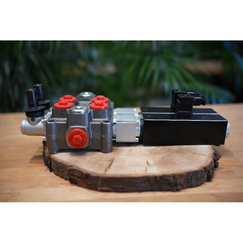 Elektromagnetisches Steuerventil Q75 2 -Spool, 90 L/Min  Elektrisch Solenoid 24V + Hebel