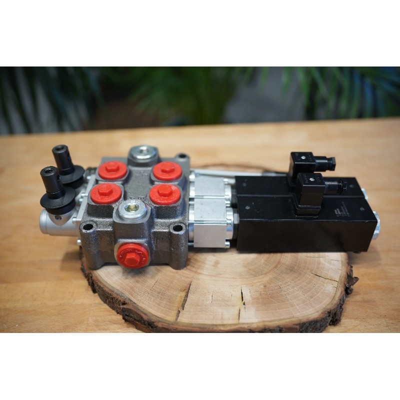 Elektromagnetisches Steuerventil Q75 2 -Spool, 90 L/Min  Elektrisch Solenoid 24V + Hebel