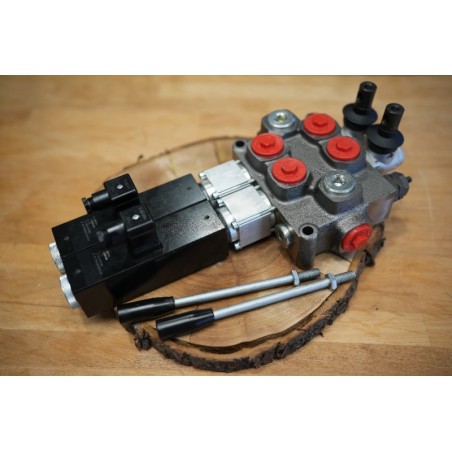 Elektromagnetisches Steuerventil Q75 2 -Spool, 90 L/Min  Elektrisch Solenoid 24V + Hebel