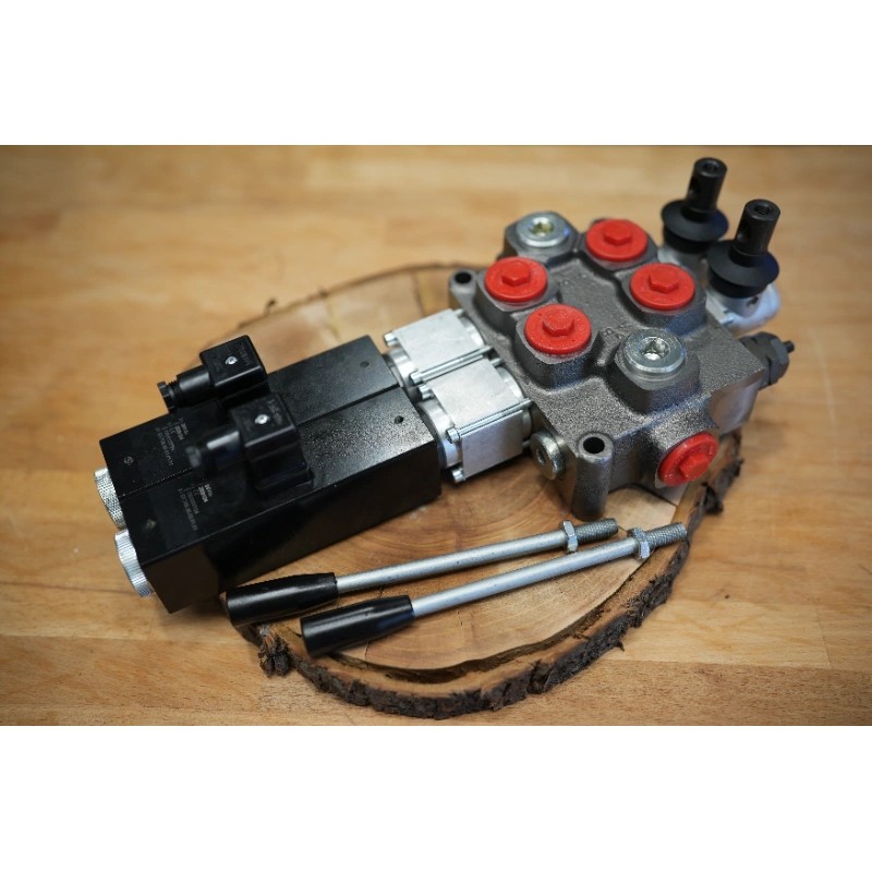 Elektromagnetisches Steuerventil Q75 2-Spool, 90 L/Min  Elektrisch Solenoid 12V + Hebel