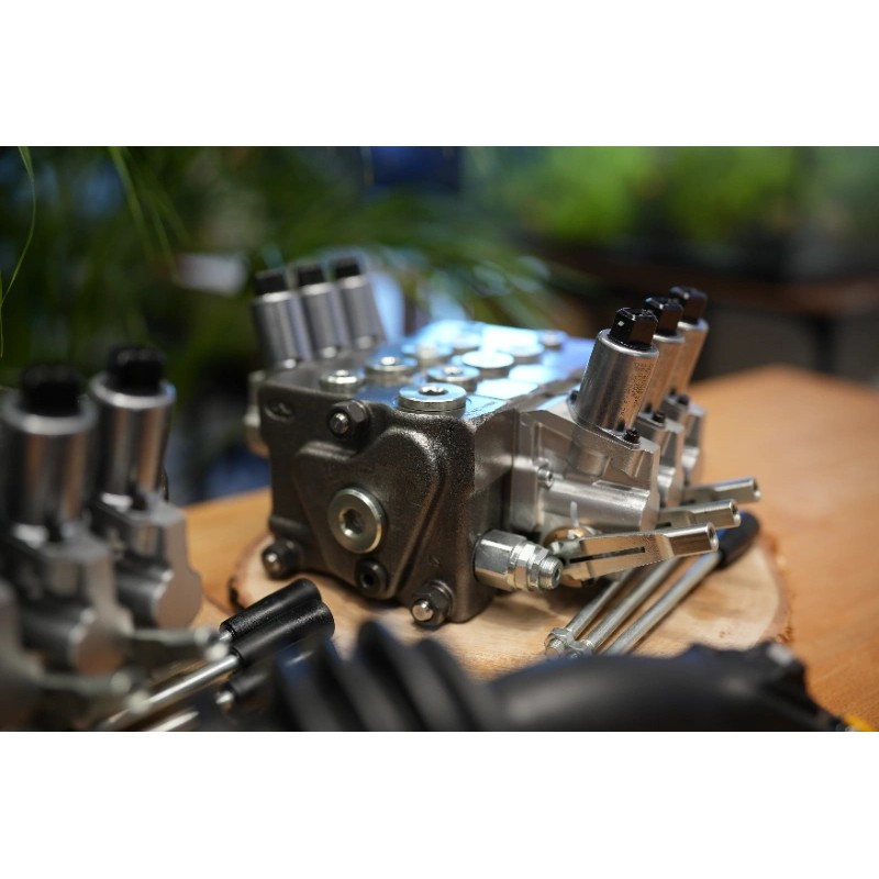 2x Walvoil DPX100 3-Wege-Ventile + JP-Joystick – insgesamt 8 Funktionen
