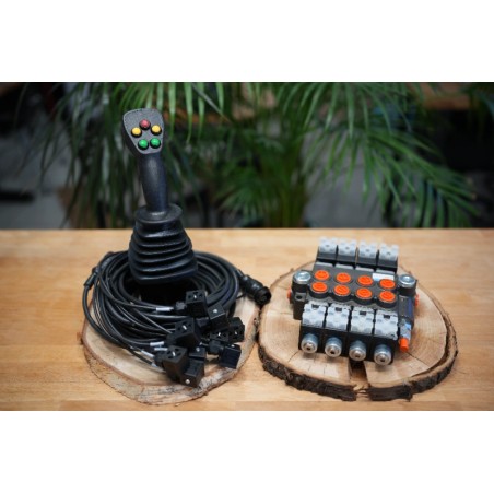 4 positions joystick 5 buttons + Monoblock Vave 4-spool hydraulic solenoid 50 l/min 13GPM 24VDC