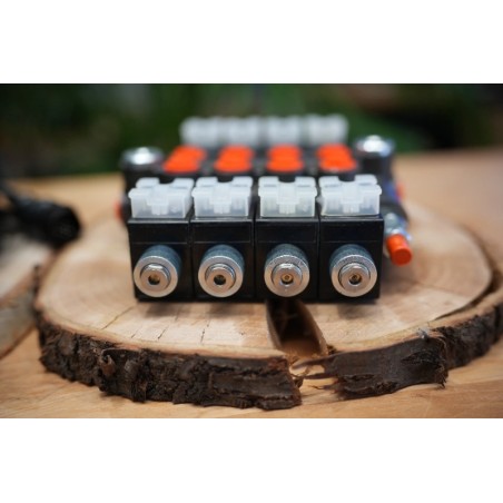 4 positions joystick 5 buttons + Monoblock Vave 4-spool hydraulic solenoid 80 l/min 13GPM 24VDC