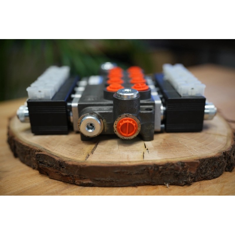 4 positions joystick 5 buttons + Monoblock Vave 4-spool hydraulic solenoid 80 l/min 13GPM 24VDC