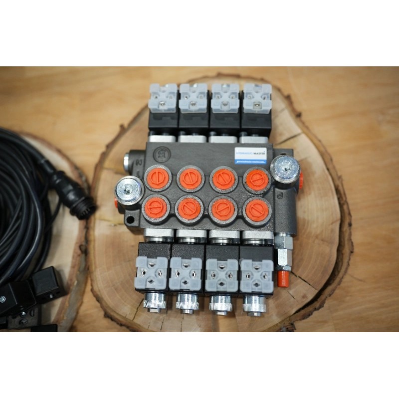 4 positions joystick 5 buttons + Monoblock Vave 4-spool hydraulic solenoid 80 l/min 13GPM 24VDC