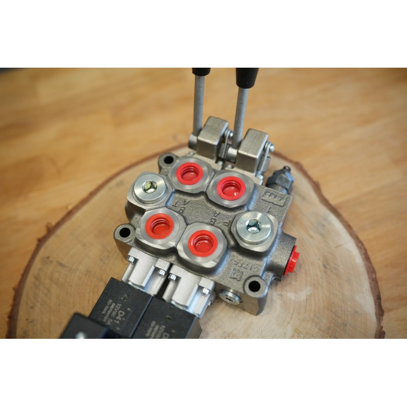 Elektromagnetisches Steuerventil Q45 2-spool 60 L/Min 12V + Hebel