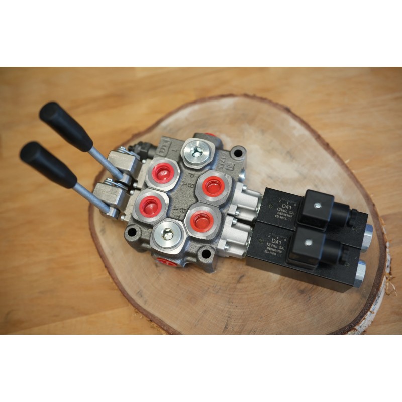 Elektromagnetisches Steuerventil Q45 2-spool 60 L/Min 12V + Hebel