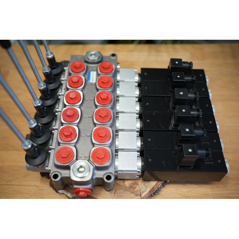 Hydraulikventil 6 -spool Q95 120 L/Min Elektrische Magnetspule 12V/24V + Hebel
