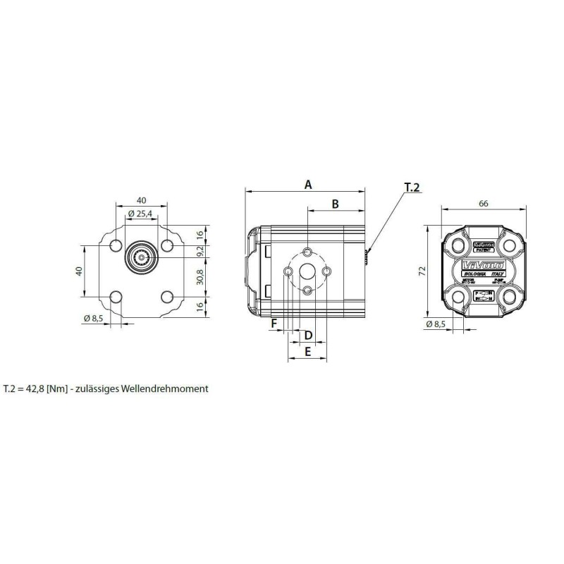 Endsektion Außenzahnradpumpe Baugröße 1 XV-Serie EINPASS Ø25,4 M6x1 Vivoil