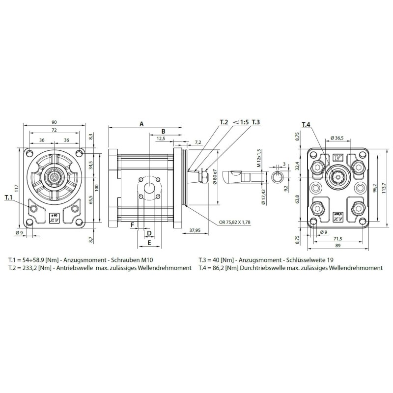 Frontsektion Außenzahnradpumpe Baugröße 2 XV-Serie EINPASS Ø80 Vivoil