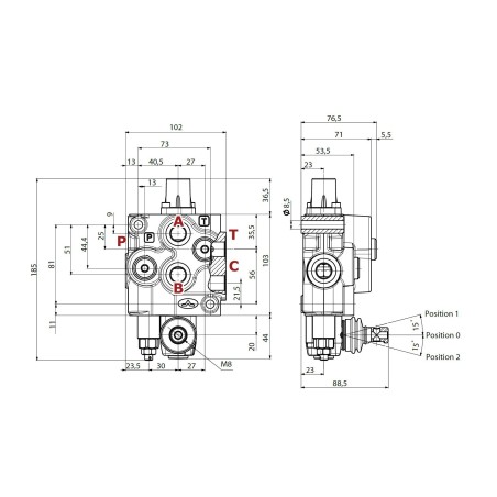 1 Sektion-Monoblockventil SD5-HBD 3/8" Max 250 bar Walvoil