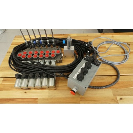 Proportionaler Steuerkasten 12V/24V 3 Joysticks + Fingersteuerung + Monoblock 50 l/min 6 Abschnitte 13gpm Hydraulic Master